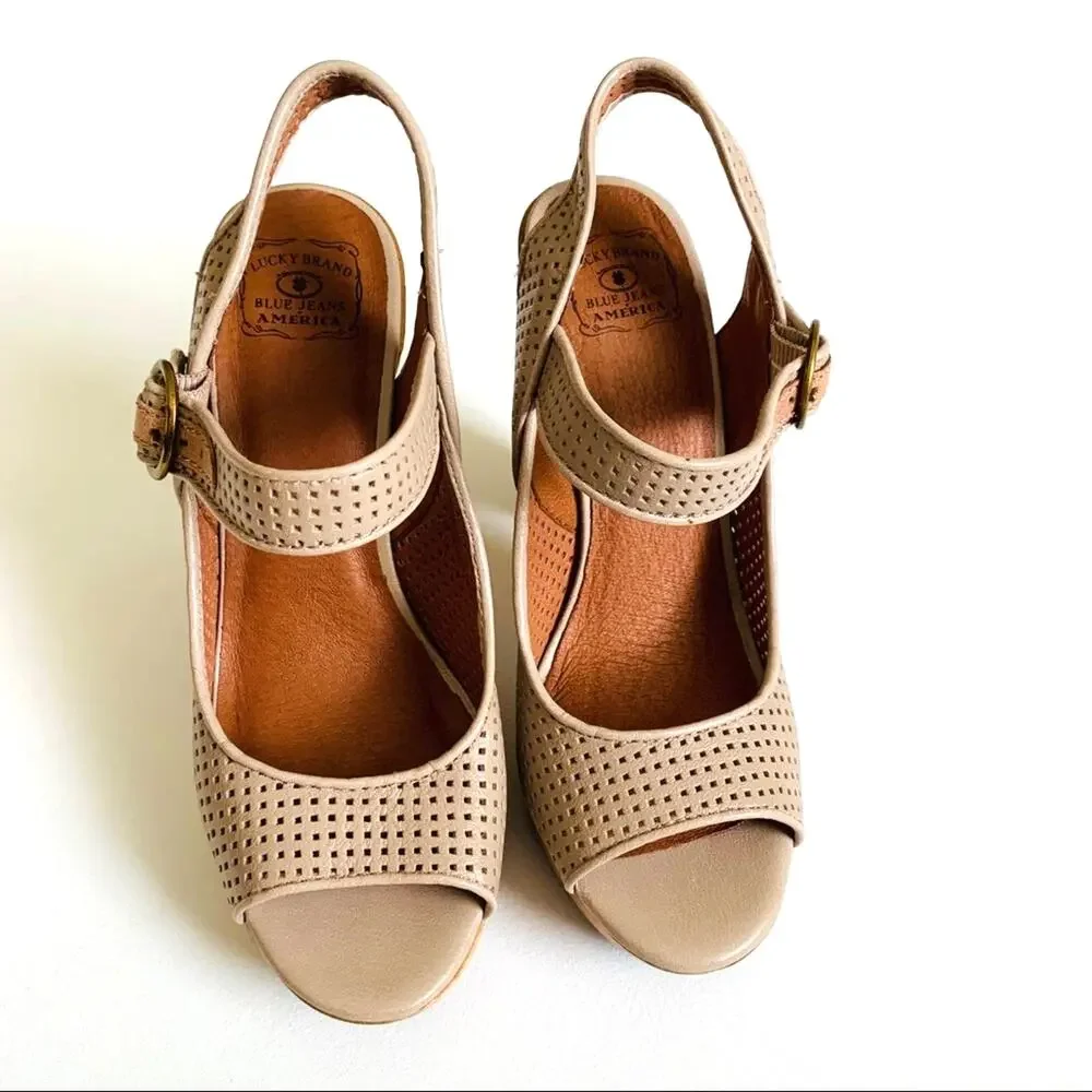 Lucky Brand Heels Sandals Shoes Meli Open Toe Leather Platform Sandals Size 8.5